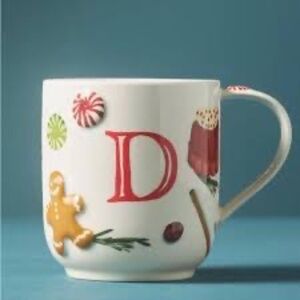 NWT Anthropologie HOLIFAYE Christmas Holiday MONOGRAM MUG  Letter D